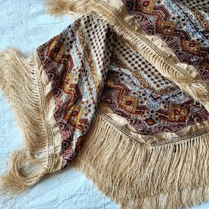 Patterned Faux-Silk Fringe Scarf